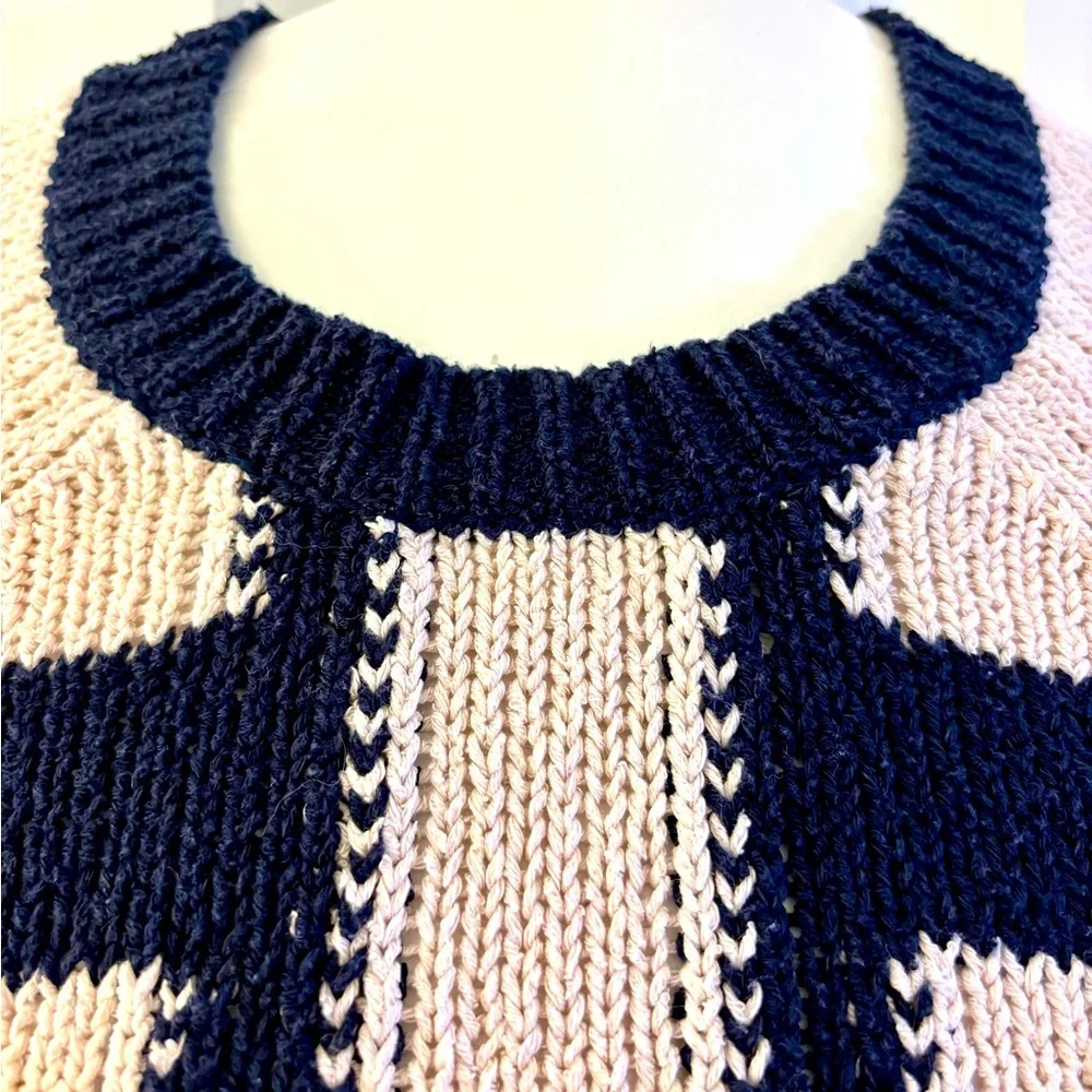 J.Crew Sweater crewneck Pullover Knit navy cream stripes preppy casual small